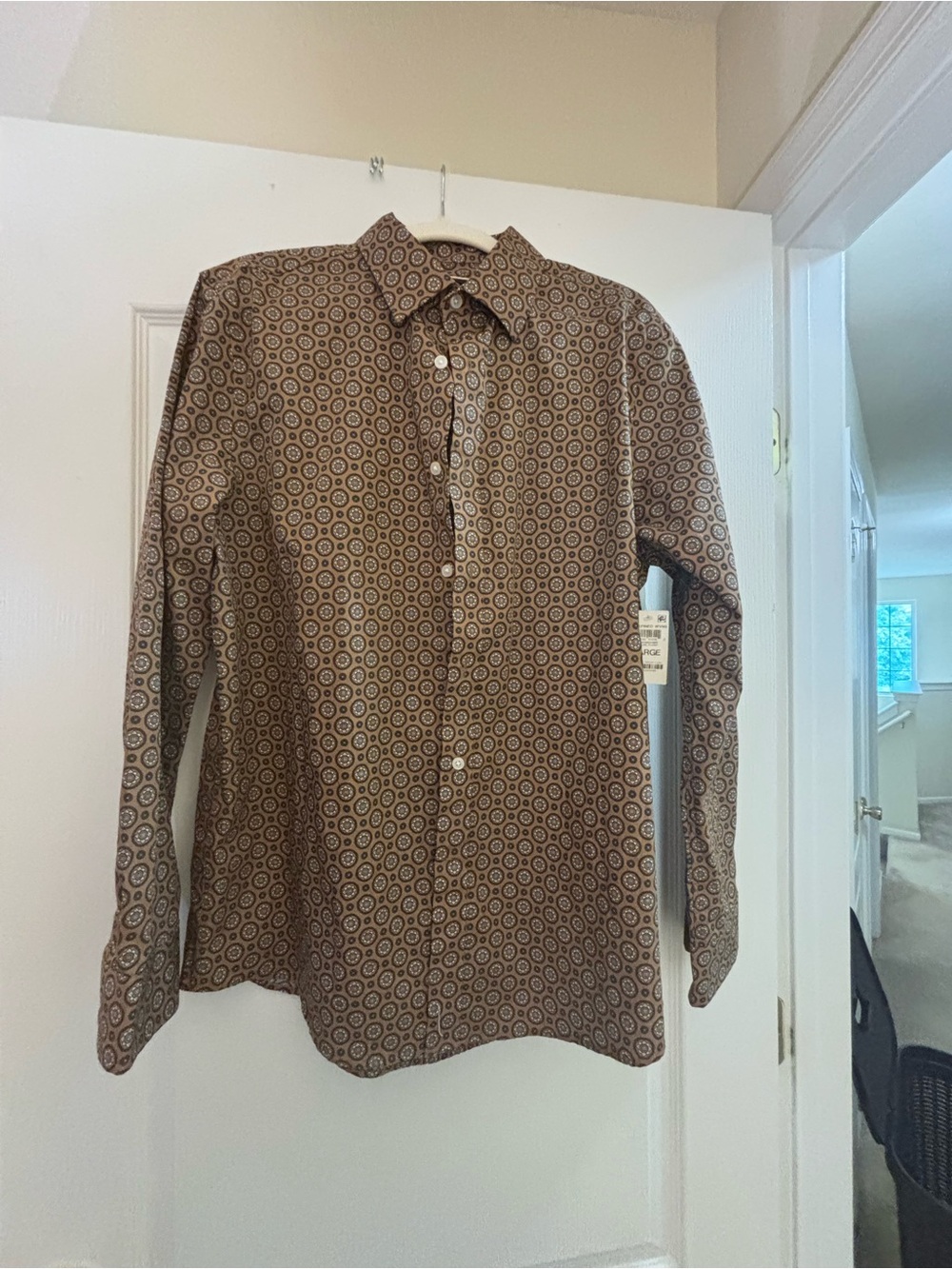 Club Room Brown Geo-Print Long Sleeve Button-Down Shirt